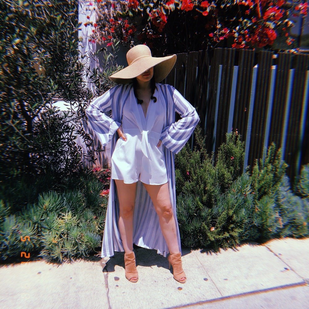 Pinstriped Blue & White Maxi light weight Duster
